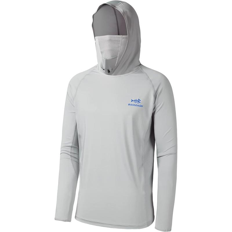 BASSDASH UPF 50+ Men's Long Sleeve Fishing Shirt with Mask UV Neck Gaiter  Hoodie(Cool Grey) - Bassdash Clothing Sale