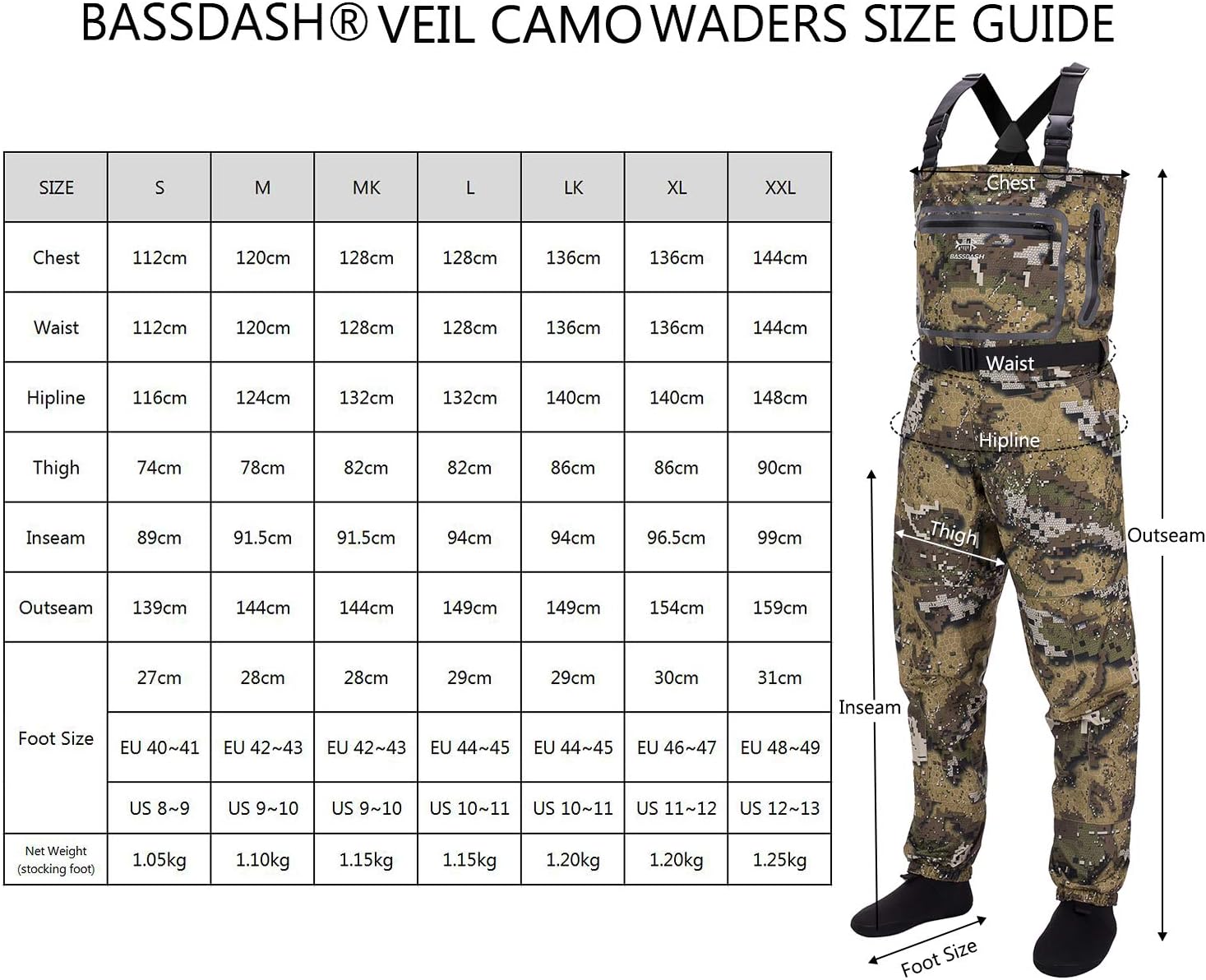 BASSDASH Breathable Ultra Lightweight Veil Camo Chest Stocking